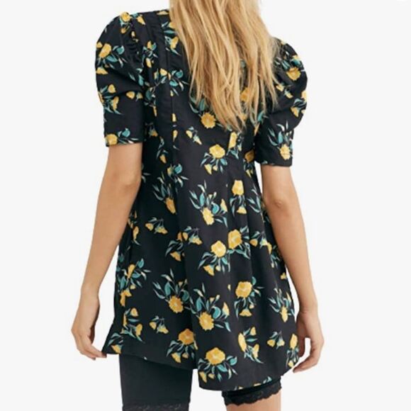 NWT Free People Adelle Floral Printed Mini Dress Tunic with Puff Short Sleeves - Picture 12 of 12